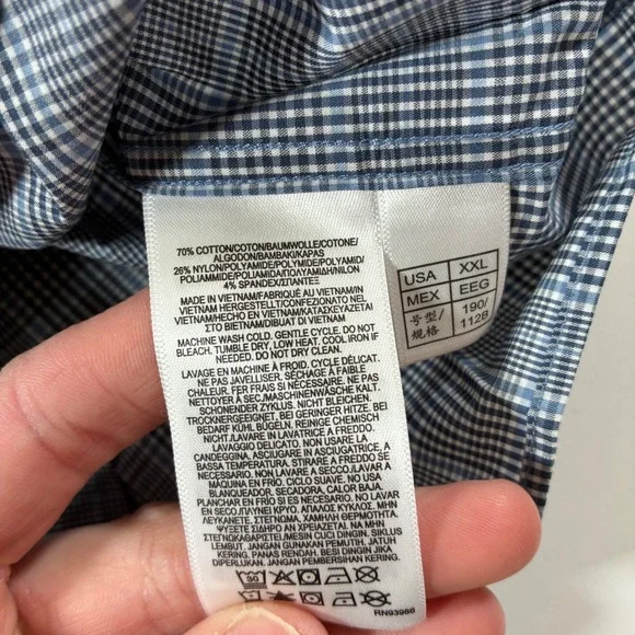 NEW Brooks Brothers Button Down Shirt 2XL Blue Plaid Performance Stretch Nylon